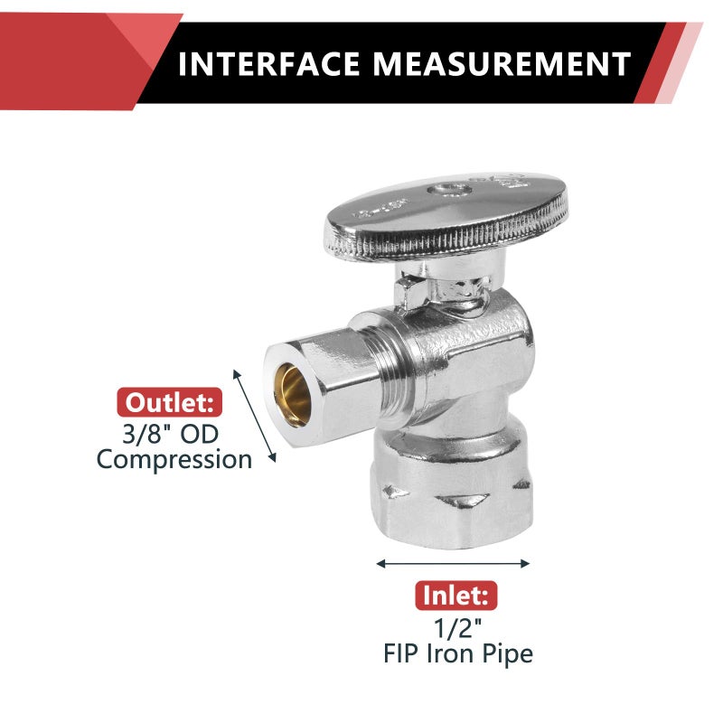 EFIELD (Pack of 10) EFIELD 1/2" FIP Iron Pipe x 3/8" Compression Chrome 1/4-Turn Angle Stop Water Shut-off Ball Valve,(VALVE054-10PCS) - Image 2